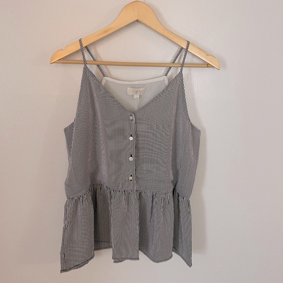 LOFT Tops - Loft Outlet Black and White Pinstriped Peplum Tank